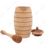 Hand-Carved Olive Wood Honey Jar & Dipper