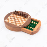 Round Olive-Wood Chess with Drawer