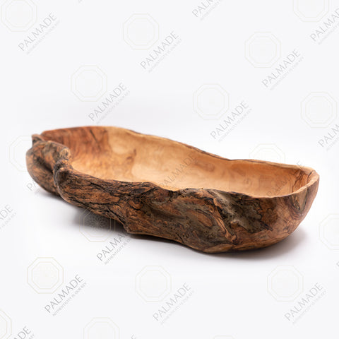 Asymmetrical Hand-Carved Olive Wood Bowl