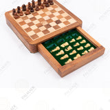 Square Olive-Wood Chess Set with Drawer